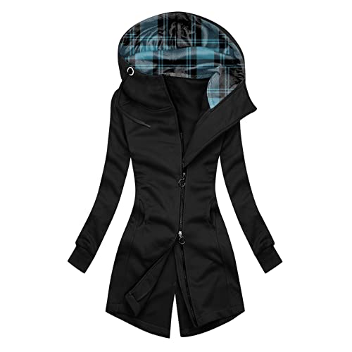 Fannyfuny Longpullover für Damen Kapuze Übergangsjacke Leicht Parka Outdoorjacke mit Einstellbarer Kordelzug Mäntel Winddichte Kapuzenjacke Reißverschluss Sweatshirt Casual Langarm Kapuzenpullover von Fannyfuny