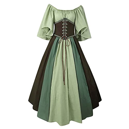 Fannyfuny Mittelalter Gewand Damen Renaissance Retro Partykleid Cosplay Kostüm Festlich Halloween Karneval Gothic Kleider Mittelalter Renaissance Damen Vintage Maxikleid für Halloween Karneval Kostüm von Fannyfuny