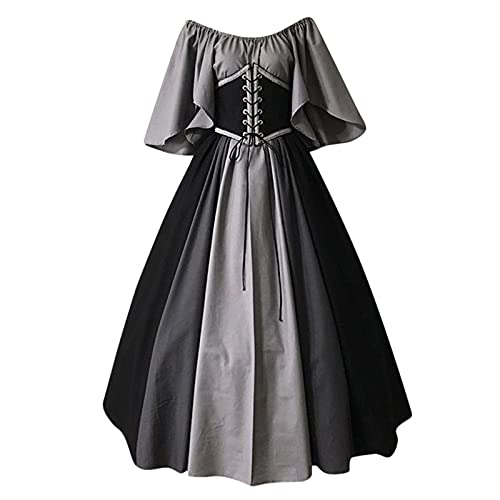 Fannyfuny Mittelalter Kleid Mädchen Renaissance Retro Partykleid Mittelalter Kostüme Damen Gothic Kleider Halloween Karneval Kostüm Damen Vintage Maxikleid für Halloween Karneval Kostüm, Schwarz von Fannyfuny