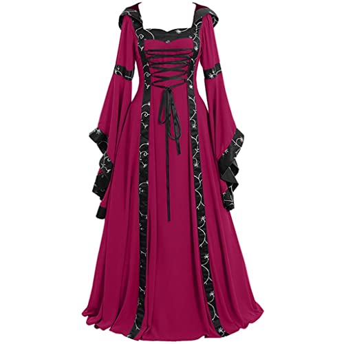Fannyfuny Mittelalter Kleid Mädchen Renaissance Retro Partykleid Mittelalter Kostüme Damen Gothic Kleider Halloween Karneval Kostüm Damen Vintage Maxikleid für Halloween Karneval Kostüm von Fannyfuny