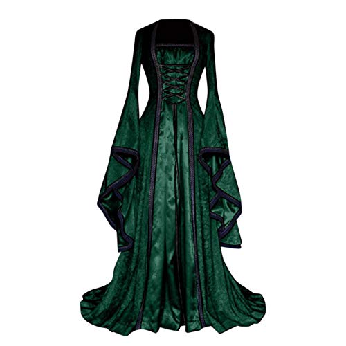 Fannyfuny Mittelalter Kleid Mädchen Renaissance Retro Partykleid Mittelalter Kostüme Damen Gothic Kleider Halloween Karneval Kostüm Damen Vintage Maxikleid für Halloween Karneval Kostüm, 02bgrün von Fannyfuny