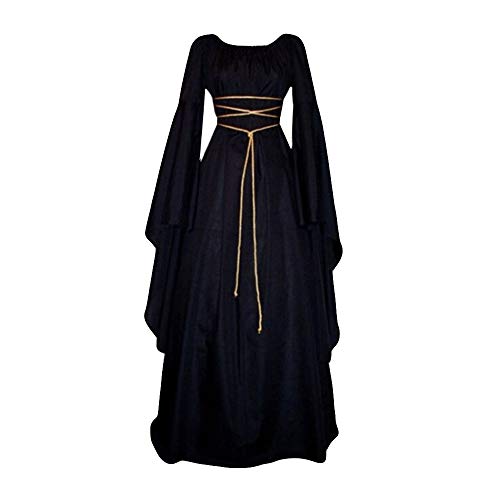Fannyfuny Mittelalter Kleid Mädchen Renaissance Partykleid Kostüme Damen Gothic Kleider Halloween Karneval Kostüm Vintage Maxikleid für, 03cschwarz, XXL von Fannyfuny