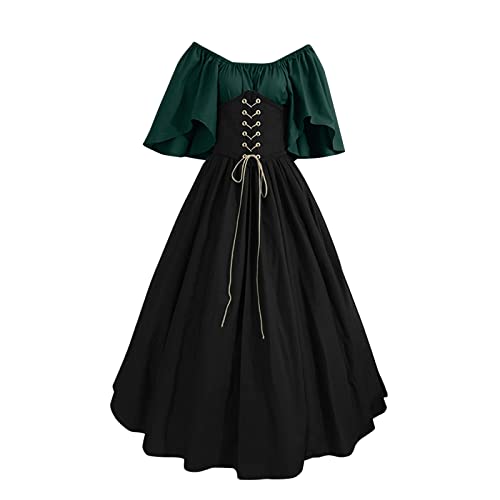 Fannyfuny Mittelalter Kleid Mädchen Renaissance Retro Partykleid Mittelalter Kostüme Damen Gothic Kleider Halloween Karneval Kostüm Damen Vintage Maxikleid für Halloween Karneval Kostüm, Ccgrün, XXL von Fannyfuny