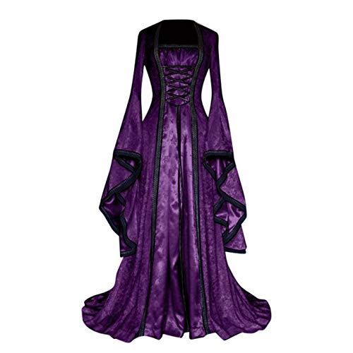 Fannyfuny Mittelalter Kleid Mädchen Renaissance Retro Partykleid Mittelalter Kostüme Damen Gothic Kleider Halloween Karneval Kostüm Damen Vintage Maxikleid für Halloween Karneval Kostüm, 02blila von Fannyfuny