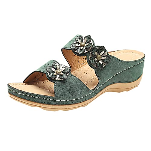 Fannyfuny Pantoletten Damen Mit Absatz - Damen Pantoletten Korfu - Modische Sandalen mit 2 verstellbaren Riemen - Herren Hausschuhe mit Sohle aus feinstem Veloursleder und Natur Kork-Fussbett 37-42 von Fannyfuny