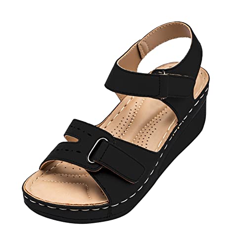 Fannyfuny Sandalen Breite Füße Damen Leichte Orthopedische Sandals Schuhe Sommerschuhe Bequeme Flach Elegant Sandaletten Sandalen Sommer Barfuss Sandalette Damensandalen Schwarze Treckingsandalen von Fannyfuny