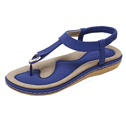 Fannyfuny Sandalen Damen Sommer Leder Keilsandalen Absatz Espandrillos Keilsandale Böhmen Strandsandalen Römische Schuhe Freizeit Flach Sandalette Flip Flop Leicht Bequem Sommerschuhe Freizeitschuhe von Fannyfuny