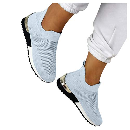 Fannyfuny Sneaker Damen Hellblau Wedges Keilabsatz Schuhe Sale Mesh Schutzschuhe Trainingsschuhe Walkingschuhe Straßenschuhe Plate Schuhe für Gehen Laufen Joggen Sports von Fannyfuny