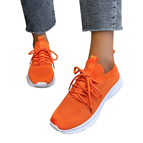 Fannyfuny Sneaker Damen Plateau Schuhe Turnschuhe Sportschuhe Leichtgewichts Frauen Walkingschuhe Halbschuhe Cushion Flach Für Sporthalle Jogging, 38 EU, 04d Orange von Fannyfuny
