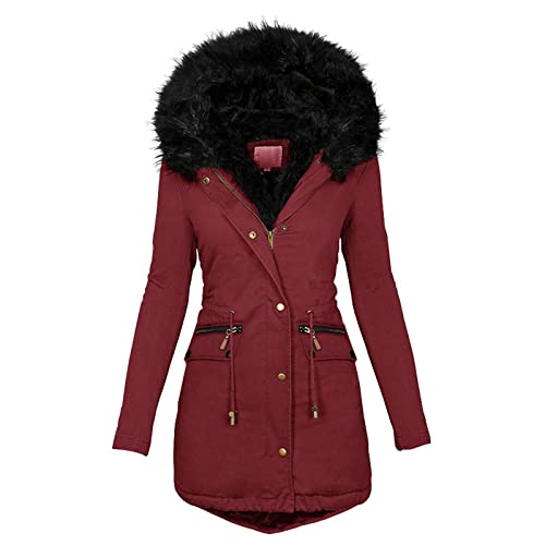 Fannyfuny Steppjacke Damen Winter, Warmer Lang Winterjacke Gefüttert Fleece Daunenjacke Baumwolle Elegant Pufferjacke Langarm Casual Fleecejacke mit Kapuze Wintermantel Winter Outdoor Trachtenjacke von Fannyfuny