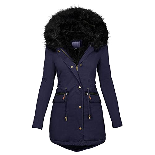 Fannyfuny Steppjacke Damen Winter, Warmer Lang Winterjacke Gefüttert Fleece Daunenjacke Baumwolle Elegant Pufferjacke Langarm Casual Fleecejacke mit Kapuze Wintermantel Winter Outdoor Trachtenjacke von Fannyfuny