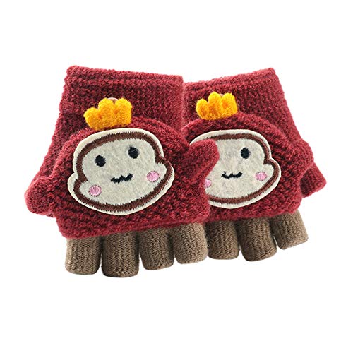 Fannyfuny Strickhandschuhe Kinder Handschuhe Junge Mädchen Halbfinger Fäustlinge Flip-Top Winterhandschuhe mit Plüschfutter Herbst Winter Fingerhandschuhe Kinderhandschuhe Weiche Warme für 1-3 Jahre von Fannyfuny