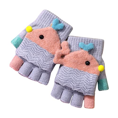 Fannyfuny Strickhandschuhe Kinder Handschuhe Junge Mädchen Halbfinger Fäustlinge Flip-Top Winterhandschuhe mit Plüschfutter Herbst Winter Fingerhandschuhe Kinderhandschuhe Weiche Warme für 1-3 Jahre von Fannyfuny