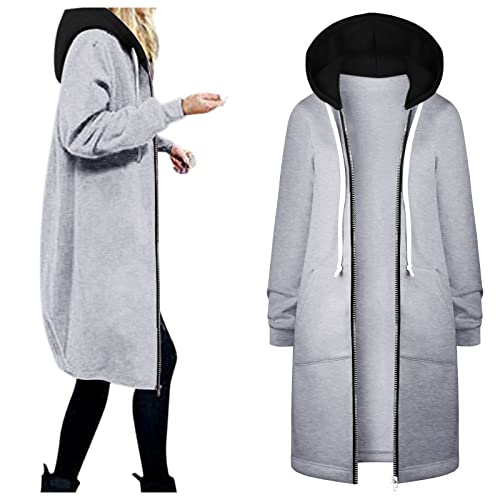 Fannyfuny Strickjacken für Damen Lang mit Kapuze Große Größen Mode Cardigan Jacke Kapuzenjacke mit Taschen Herbst Winter Warm Hoodie Jacke Winddicht Outwear Übergangsjacke mit Reißverschluss von Fannyfuny