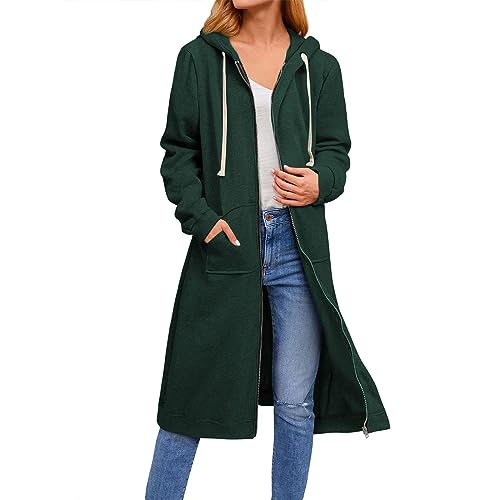 Fannyfuny Strickjacken für Damen Lang mit Kapuze Große Größen Mode Cardigan Jacke Kapuzenjacke mit Taschen Herbst Winter Warm Hoodie Jacke Winddicht Outwear Übergangsjacke mit Reißverschluss von Fannyfuny