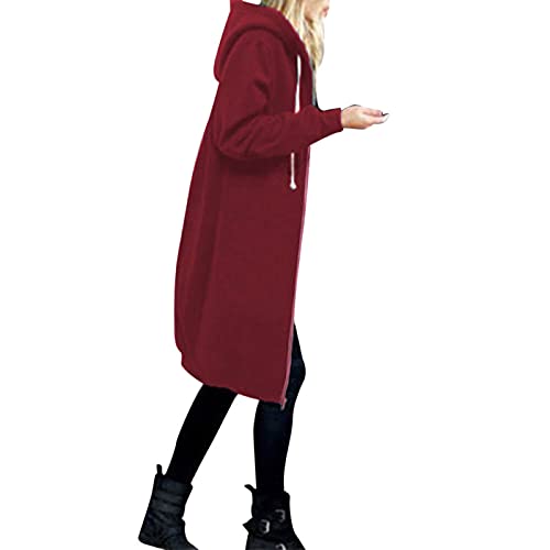 Fannyfuny Strickjacken für Damen Lang mit Kapuze Große Größen Mode Cardigan Jacke Kapuzenjacke mit Taschen Herbst Winter Warm Hoodie Jacke Winddicht Outwear Übergangsjacke mit Reißverschluss RDL5 von Fannyfuny