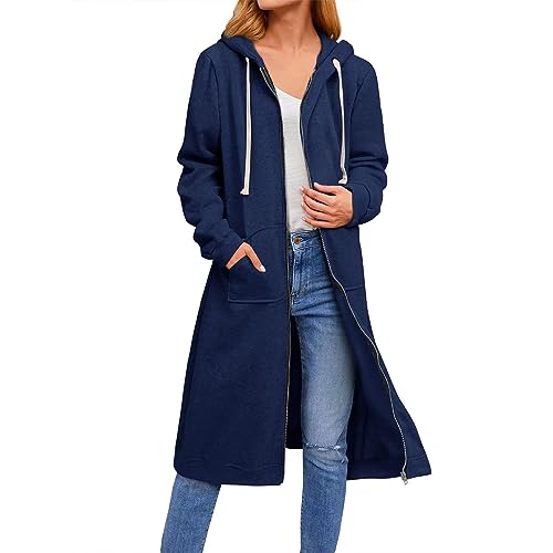 Fannyfuny Strickjacken für Damen Lang mit Kapuze Große Größen Mode Cardigan Jacke Kapuzenjacke mit Taschen Herbst Winter Warm Hoodie Jacke Winddicht Outwear Übergangsjacke mit Reißverschluss von Fannyfuny