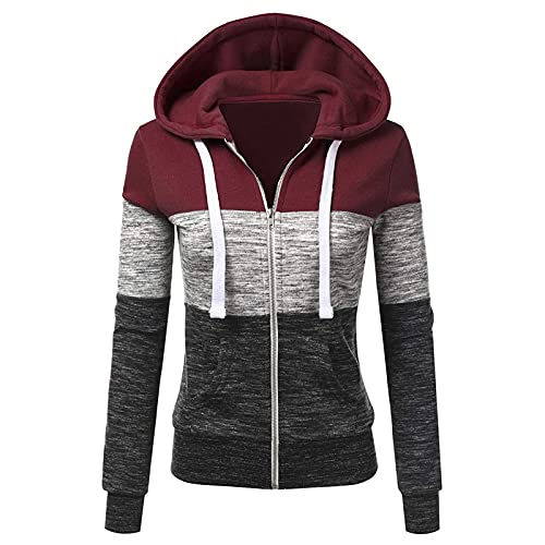 Fannyfuny Sweatjacke Damen Lang Hoodie Jacke Herbst Winter Langarm Kapuzenjacke Reißverschluss Leicht Übergangsjacke Einstellbarer Kordelzug Kapuzenpullover Slim Fit Winterjacke von Fannyfuny
