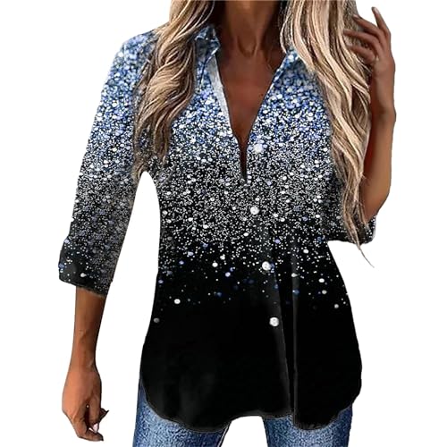 Fannyfuny Tunika Damen Elegant Festlich Langarm Pailletten Oberteil Festliche Bluse Tunika Lässig Rundhals Glitzer Oberteile Langarmshirt Glitzer Oberteile Festlich Silber Damenbluse Große Größen von Fannyfuny