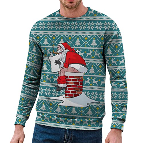 Fannyfuny Weihnachten Pullover Herren, Herren Weihnachtspullover Sweatshirt Pullover Rundhals Herbst Winter Langarmshirt Modern Sweater mit Weihnachtsdruck Männer Party Style Langarmshirt Pulli von Fannyfuny