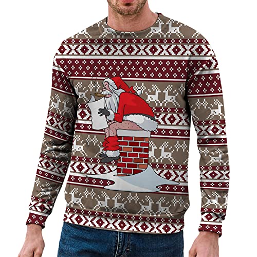 Fannyfuny Weihnachten Pullover Herren, Herren Weihnachtspullover Sweatshirt Pullover Rundhals Herbst Winter Langarmshirt Modern Sweater mit Weihnachtsdruck Männer Party Style Langarmshirt Pulli von Fannyfuny