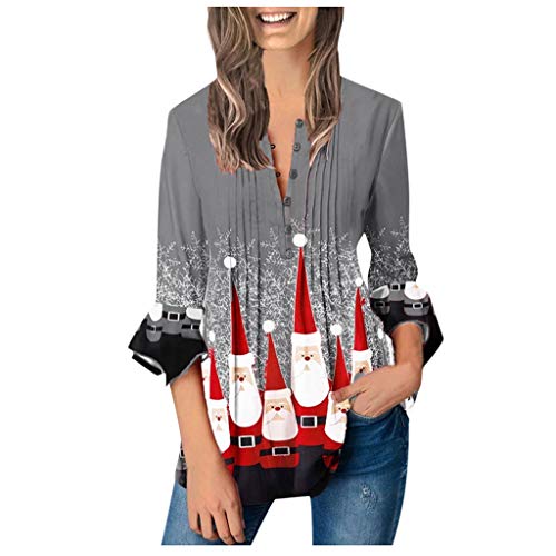 Fannyfuny Weihnachtsbluse Damen Langarm Weihnachten T_Shirt Pullover Bluse Tops Frauen Casual Warm Weihnachtsmann Print Shirt Lady Fashion Tops Fashion Regular Solid Plus Größe Langarmshirt Oberteile von Fannyfuny