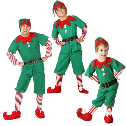 Fannyfuny Weihnachtselfen Kostüm Damen Kinder Herren Wichtel Kostüm Elfenkostüm Faschingskostüme Elfen Kostüm Karneval Kostüm Cosplay Weihnachtsoutfit Familie Elfenkleidung Fasching & Cosplay Kostüm von Fannyfuny