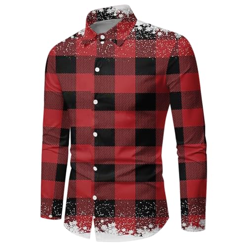 Fannyfuny Weihnachtshemd Herren Langarm, Weihnachten Muster 3D Bedruckte Hemd Freizeithemd Männer Langärm Slim Fit Christmas Shirt Hawaiihemd Stehkragen Lustige Funky Hemden Langarmhemd Langarmshirt von Fannyfuny