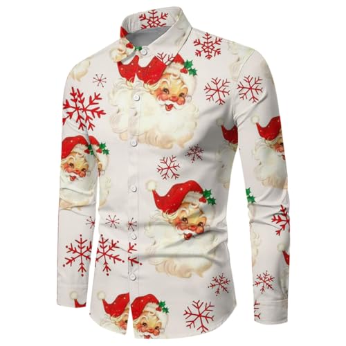 Fannyfuny Weihnachtshemd Herren Langarm, Weihnachten Muster 3D Bedruckte Hemd Freizeithemd Männer Langärm Slim Fit Christmas Shirt Hawaiihemd Stehkragen Lustige Funky Hemden Langarmhemd Langarmshirt von Fannyfuny