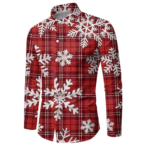 Fannyfuny Weihnachtshemd Herren Langarm, Weihnachten Muster 3D Bedruckte Hemd Freizeithemd Männer Langärm Slim Fit Christmas Shirt Hawaiihemd Stehkragen Lustige Funky Hemden Langarmhemd Langarmshirt von Fannyfuny