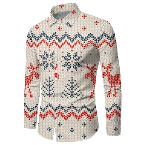 Fannyfuny Weihnachtshemd Herren Langarm, Weihnachten Muster 3D Bedruckte Hemd Freizeithemd Männer Langärm Slim Fit Christmas Shirt Hawaiihemd Stehkragen Lustige Funky Hemden Langarmhemd Langarmshirt von Fannyfuny