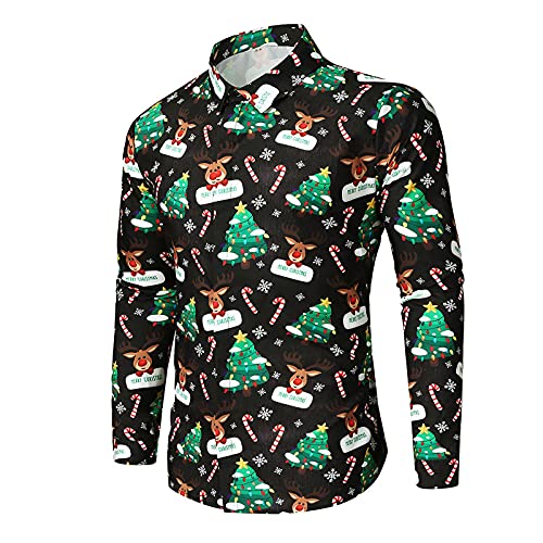 Fannyfuny Weihnachtshemd Herren Langarm, Weihnachten Muster 3D Bedruckte Hemd Freizeithemd Männer Langärm Slim Fit Christmas Shirt Hawaiihemd Stehkragen Lustige Funky Hemden Langarmhemd Langarmshirt von Fannyfuny