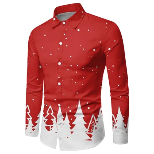 Fannyfuny Weihnachtshemd Herren Langarm, Weihnachten Muster 3D Bedruckte Hemd Freizeithemd Männer Langärm Slim Fit Christmas Shirt Hawaiihemd Stehkragen Lustige Funky Hemden Langarmhemd Langarmshirt von Fannyfuny