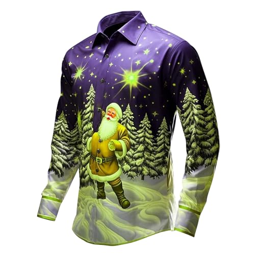 Fannyfuny Weihnachtshemd Herren Langarm, Weihnachten Muster 3D Bedruckte Hemd Freizeithemd Männer Langärm Slim Fit Christmas Shirt Hawaiihemd Stehkragen Lustige Funky Hemden Langarmhemd Langarmshirt von Fannyfuny