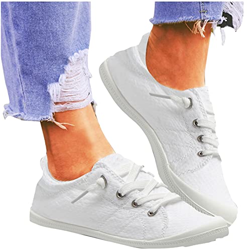 Fannyfuny Weiße Sneaker Damen Fitnessschuhe Leichtgewichts Atmungsaktiv Straßenlaufschuhe Schlüpfen Schuhe Mesh atmungsaktiver Sportschuhe Laufschuhe Mode Casual Flach Schnürschuhe Schuhe von Fannyfuny