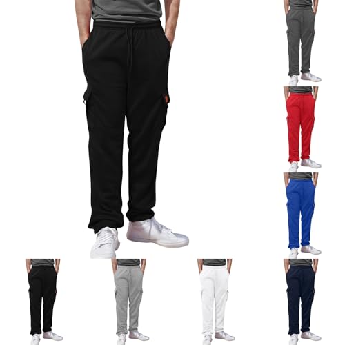 Fannyfuny Winterhose Herren Winter warm Gefüttert Sporthose Fleece Thermo Dicke Trainingshose Sweatpants Elastische Taille Freizeithosen Outdoorhose Baggy Cargohosen mit Kordelzug und Taschen von Fannyfuny