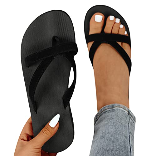 Fannyfuny Zehentrenner Sandalen Damen Sommer Schlappen Lässige Flache Schuhe Slippers Flat Heel Elegant Freizeit Römersandalen rutschfest Peep Toe Flip Flop Strandsandalen Strandsandaletten von Fannyfuny