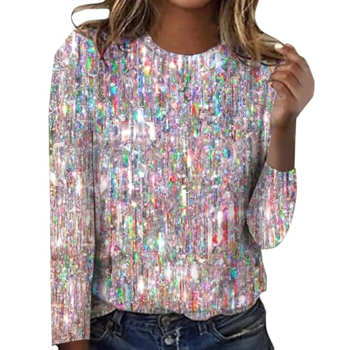 Festliche Oberteile Damen Glitzer, Elegant Sexy Silvester Outfit Pailletten Oberteil Modern Casual mit Glitzer Shirt Glitzer Oberteile Herbst Winter Große Größen Langarm Tunika Festliche Blusen von Fannyfuny