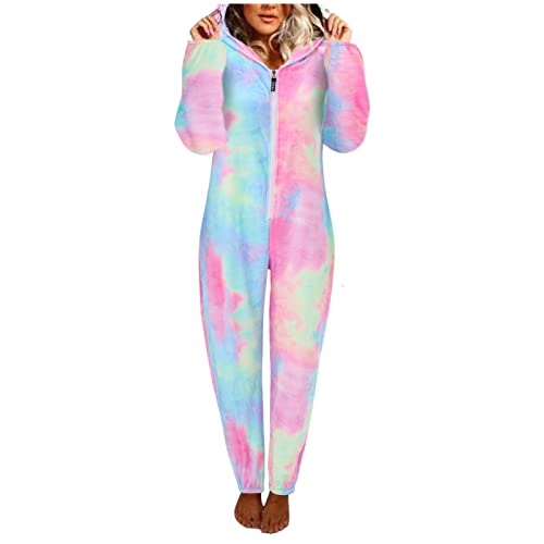 Flauschiger Schlafanzug Damen Jumpsuit DamenTeddy Fleece Schlafanzug Einteiler Winter Warm Kuschelig Onesie Lang Schlafoverall Pyjama Kuschelig und Warm Ganzkörperanzug Flauschig Hausanzug mit Kapuze von Fannyfuny