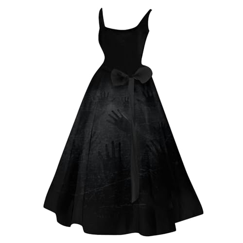 Halloween Kleidung mit blutigem Aufdruck, lässig, Party, Rundhalsausschnitt, sexy, ärmellos Halloween Kostüm Mittelalter Kleidung Rockabilly Cocktailkleid Tunikakleider Rundhals Schwingen Gastkleider von Fannyfuny