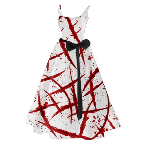 Halloween Kleidung mit blutigem Aufdruck, lässig, Party, Rundhalsausschnitt, sexy, ärmellos Halloween Kostüm Mittelalter Kleidung Rockabilly Cocktailkleid Tunikakleider Rundhals Schwingen Gastkleider von Fannyfuny