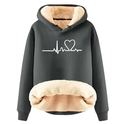 Hoodie Damen Fleece GefüTterte Sweatshirt Winter Warm Pullover Mit Kapuze Dicke Pullover Damen Fleecepullover Fleece Pulli Kapuzenpullover Casual Sportlich Langarmshirt ThermounterwäSche Teddyjacke von Fannyfuny