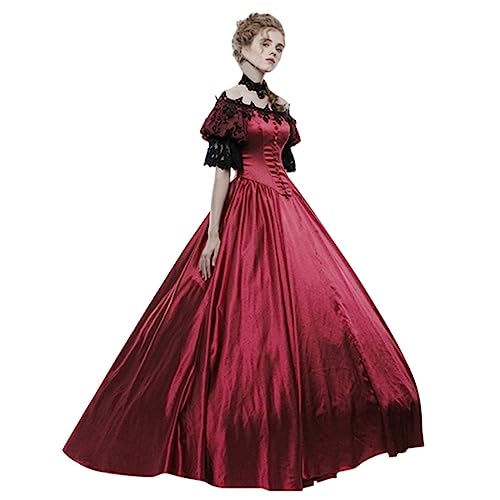 Kleid Mittelalter Damen Damen Mittelalter Kleid Cosplay Renaissance Kostüm Festlich Halloween Karneval Gothic Kleider Mittelalter Renaissance Retro Ballkleid Cocktailkleid Mittelalter Kostüm Kleid von Fannyfuny