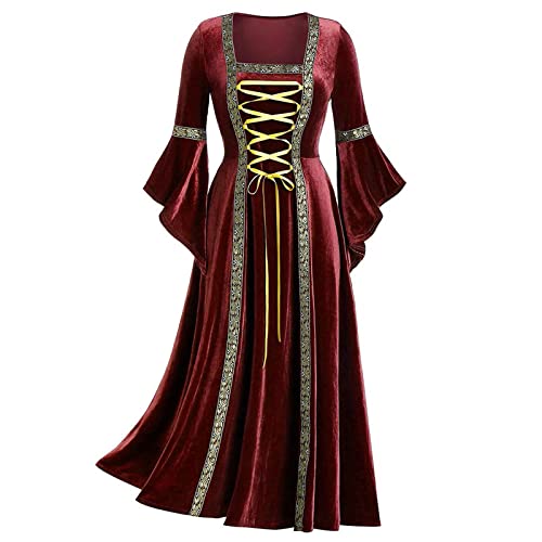 Kostüm Rapunzel Damen Mittelalterliche Viktorianischen Mittelalter Kostüme Damen Gothic Kleider Erwachsene Halloween Anzug Retro Ballkleid Cocktailkleid Karneval Halloween Party Prinzessin Kostüm von Fannyfuny