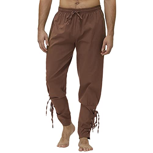 Linen Pants Men: Leicht Business Mit Taschen Elastischer Bund Universal Fit Herren mit Taschen Sport Hosen Männer Mit Gummizug Arbeitshose Punk Hose Steampunk Haremshose Vintage Wikinger Trousers von Fannyfuny