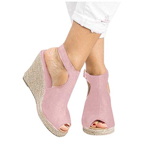 Plateau Sandalen Damen Schwarz Sommer Offene Schuhe Fischmaul Gefrostete Sommerschuhe Keilabsatz Sommerschuhe Peeptoe Elegante Slipper Frauen Sandaletten Bequeme Kork Fußbett Meer Pool Strand Outdoor von Fannyfuny