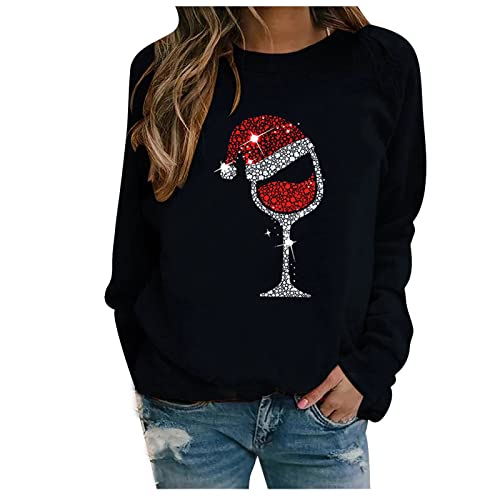 Pullover Damen Weihnachten, Weihnachtspullover Damen Sweatshirt Rundhals Weihnachtspulli Pullover Elegant Langarm Weihnachten Pullover Damen Weihnachts Pullis Casual Christmas Sweat Oberteile Tops von Fannyfuny