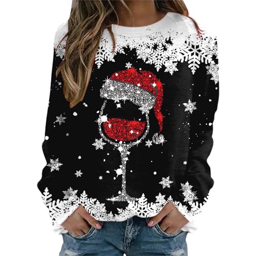 Pullover Damen Weihnachten, Weihnachtspullover Damen Sweatshirt Rundhals Weihnachtspulli Pullover Elegant Langarm Weihnachten Pullover Damen Weihnachts Pullis Casual Christmas Sweat Oberteile Tops von Fannyfuny