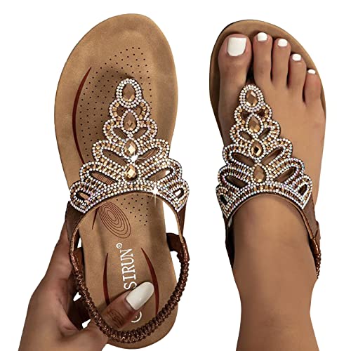 Sandalen Damen Sommer Flach Damen Blockabsatz Sandals Bohemian Flach Zehentrenner Pantoletten Pumps Freizeit Bequeme Zehentrenner Flach Schlappen Sommer Sandalette Badesandalen Badeschuhe Badelatschen von Fannyfuny