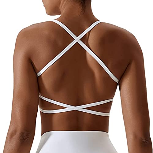 Sport BH Damen Rückenfrei Gepolstert Kreuzgurt Rücken Bustier Sexy Crossback Bra Ohne Bügel Push Up Yoga Top Racerback Criss Cross BH Atmungsaktiv mit Abnehmbaren Cups für Yoga Fitness von Fannyfuny